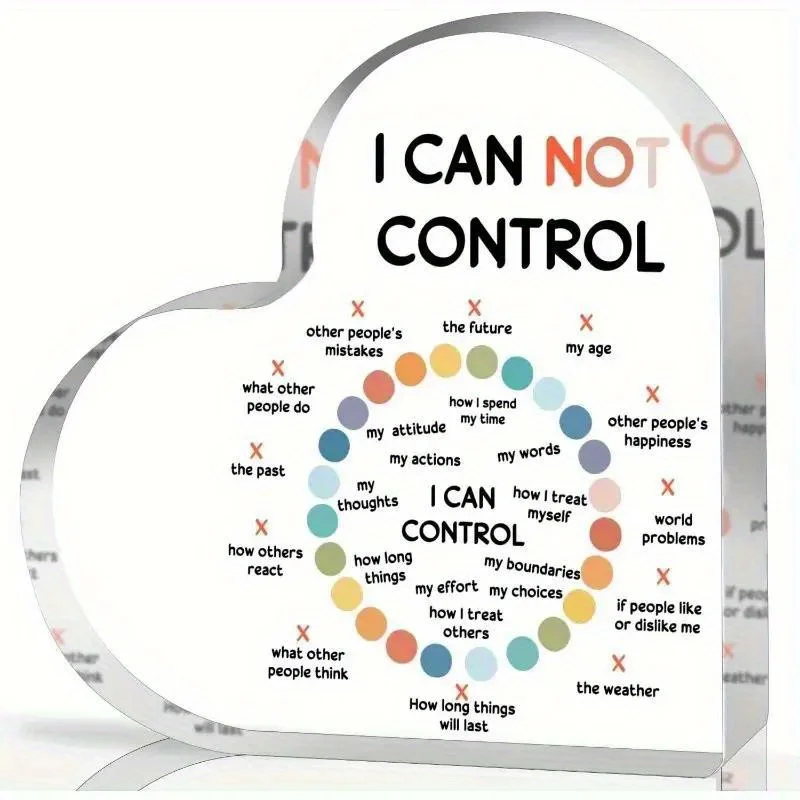 1pc, Acrylic Heart Ornament Mental Health I Can Control and I Can\'t Not Control, Home Decor, Birthday Art Craft Ornament