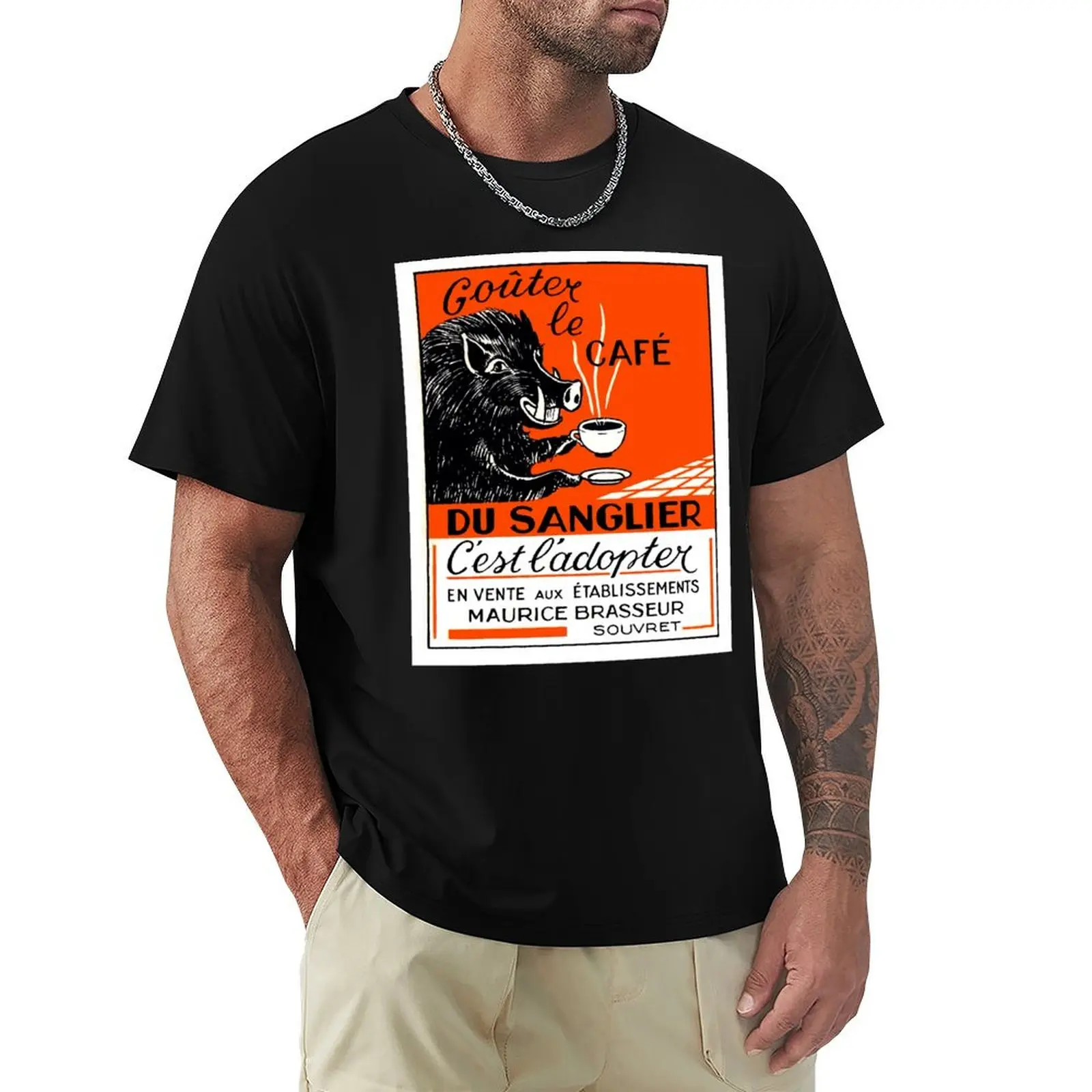 Antique Belgian Coffee Boar Advertising Poster T-Shirt Sun Protective Outdoor Tee Top