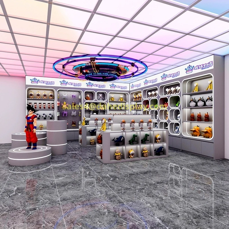 Custom.Toy Store خزانة عرض متجر بوتيك خزائن الحائط ألعاب من نسيج مخملي عرض موقف لعبة الشكل عرض الحالات مع Li