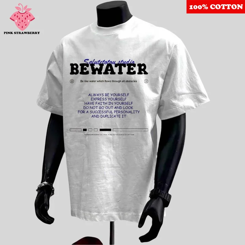 

American Street Letter Print T-shirt Men's Summer 2025 New 100% Cotton Short sleeve Casual Sports T-shirt Y2k Top Male clothing