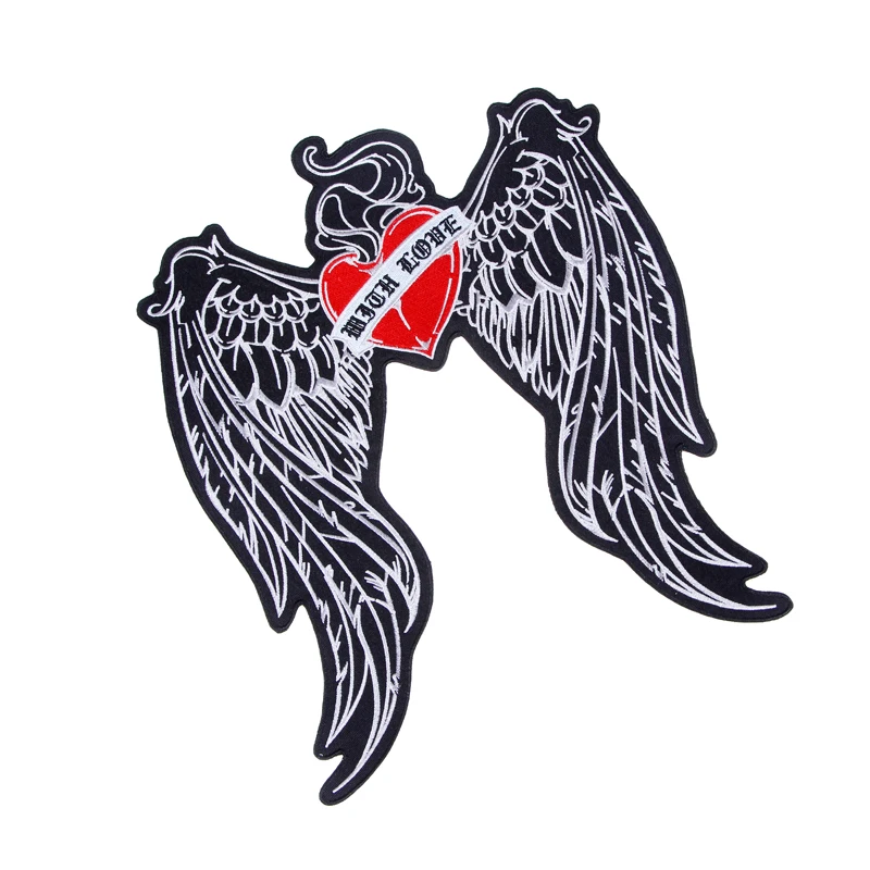 Large  Embroidery Patches Angel Wings Red  Heart Cross Medal  Lightness for Jacket Back Vest  Biker Punk Accessories Sew On