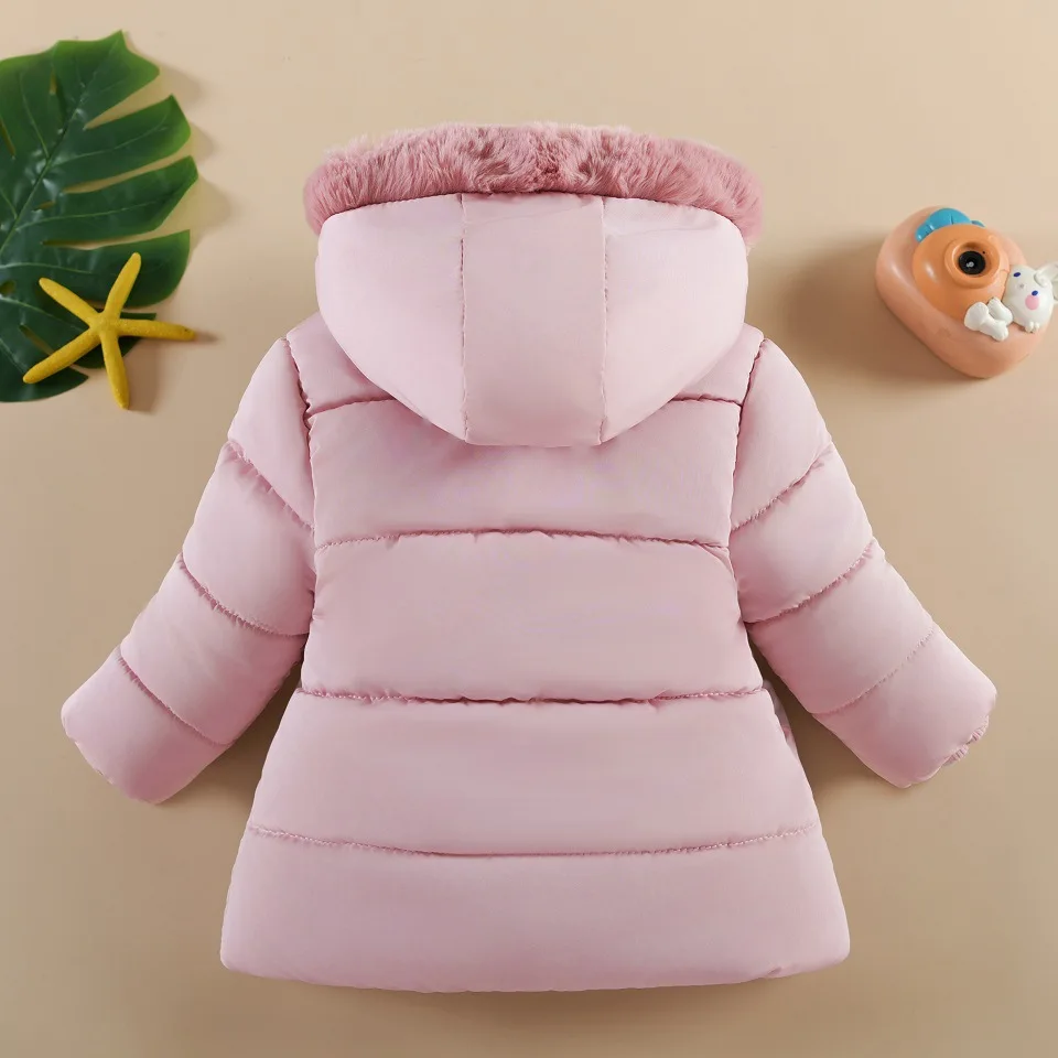 Children\'s Winter Clothing Girls Padded Thickened Fashion Cotton Jacket Trend Cotton Jacket Plush Hooded Outdoor Coat