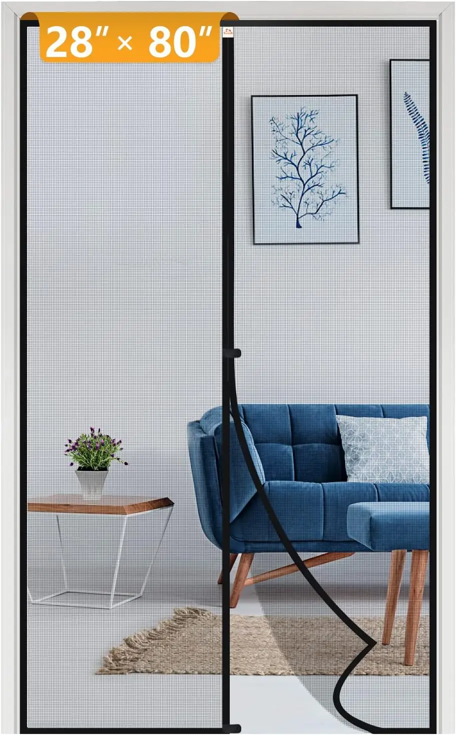 

Narrow Magnetic Screen Door Fit Doors 28 x 80, Screen Size 30" x 81" Strengthened Fiberglass Mesh