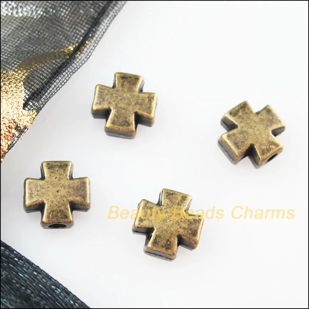 30New Tiny Smooth Cross Charms Antiqued Bronze Color Spacer Beads 8mm