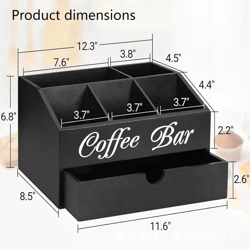 【Popular】Coffee Tea Holder Basket Wooden Coffee Holder Rustic Coffee Bar Decor Coffee Accessories Organizer For Home Coffee Bar