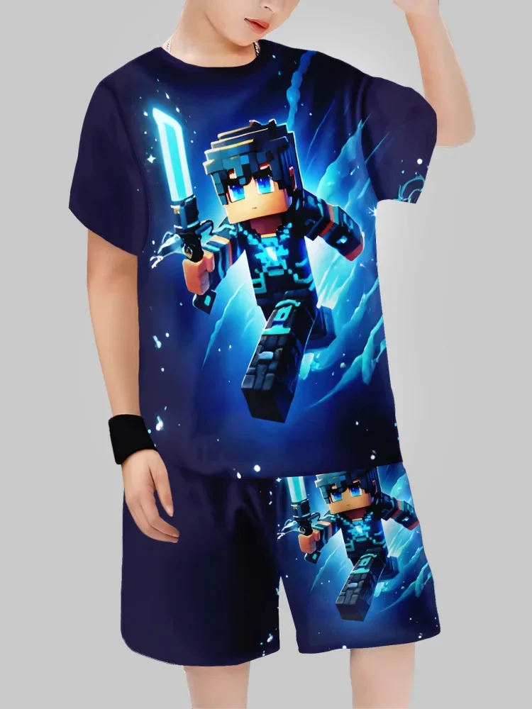 

Новая коллекция: Мужской костюм с цифровым принтом Block Man, детская одежда для трансграничной торговли, повседневная футболка с коротким рукавом для мальчиков