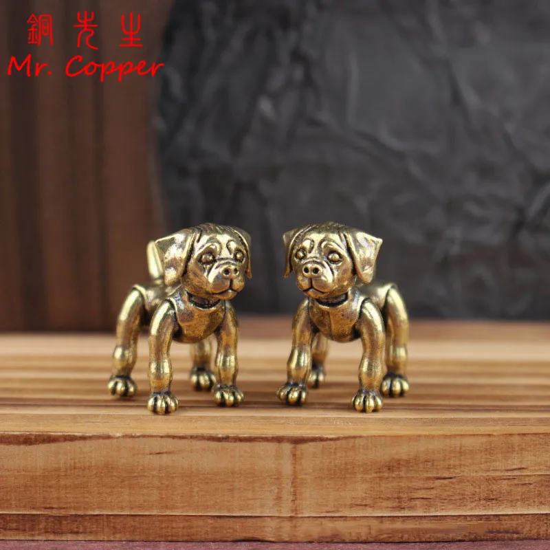 Brass Lovely Pet Puppy Small Statue Desktop Ornaments Vintage Animal Dog Figurines Model Lucky Home Decorations Crafts Accessory