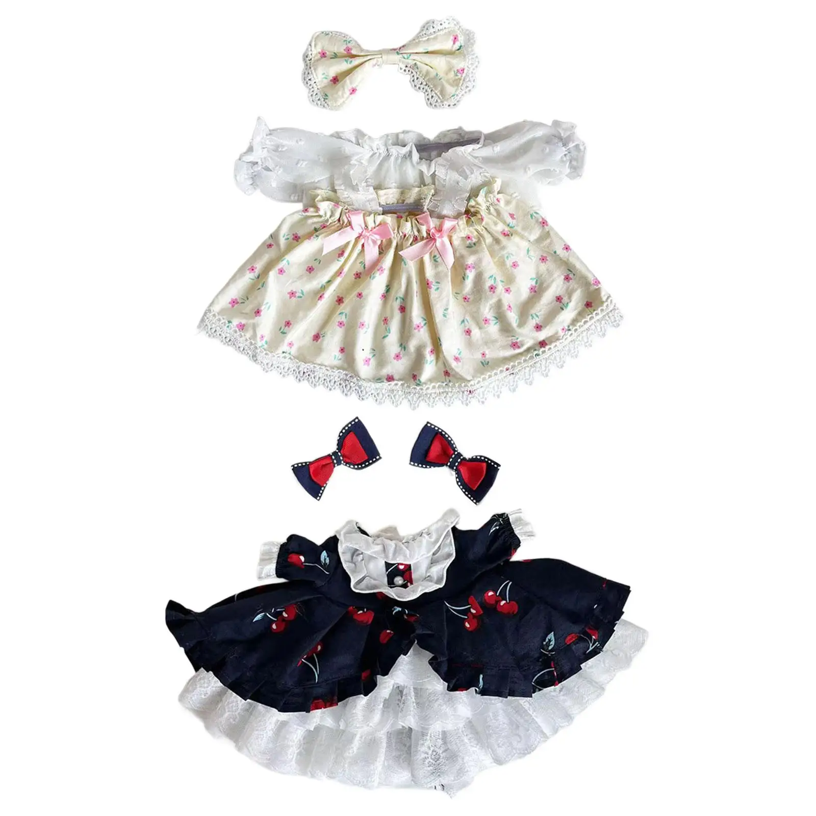 Fashion Dolls Dress Suit Floral Cherry Design with Headbow for 38cm Dolls Dress up Girls Dolls Boys Dolls Thanksgiving Gifts