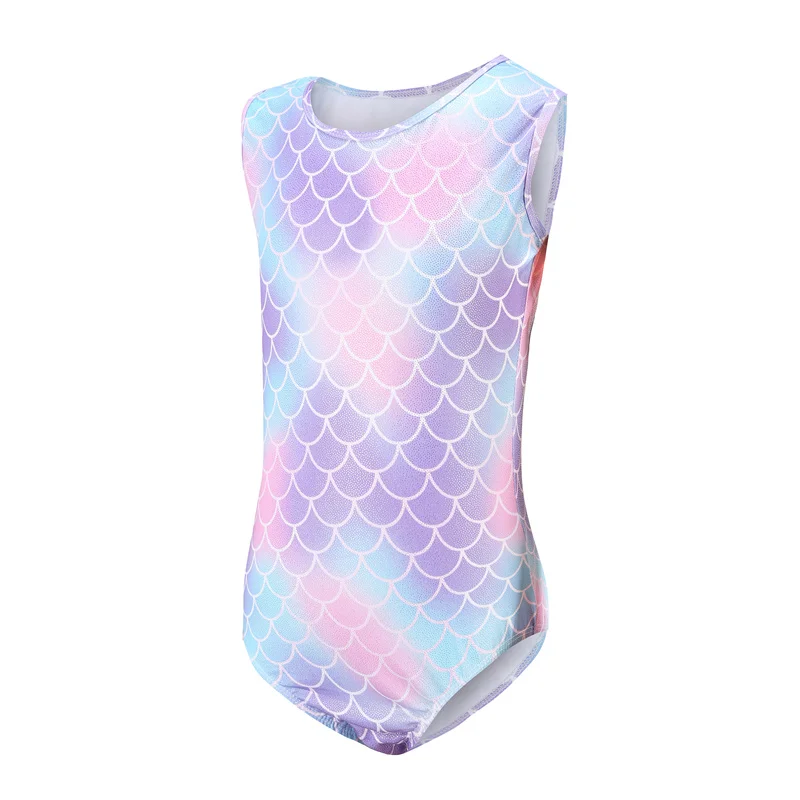 Wholesale High Quality Shiny Cute Kids Girls Sleeveless Mermaid Leotards Gymnastics