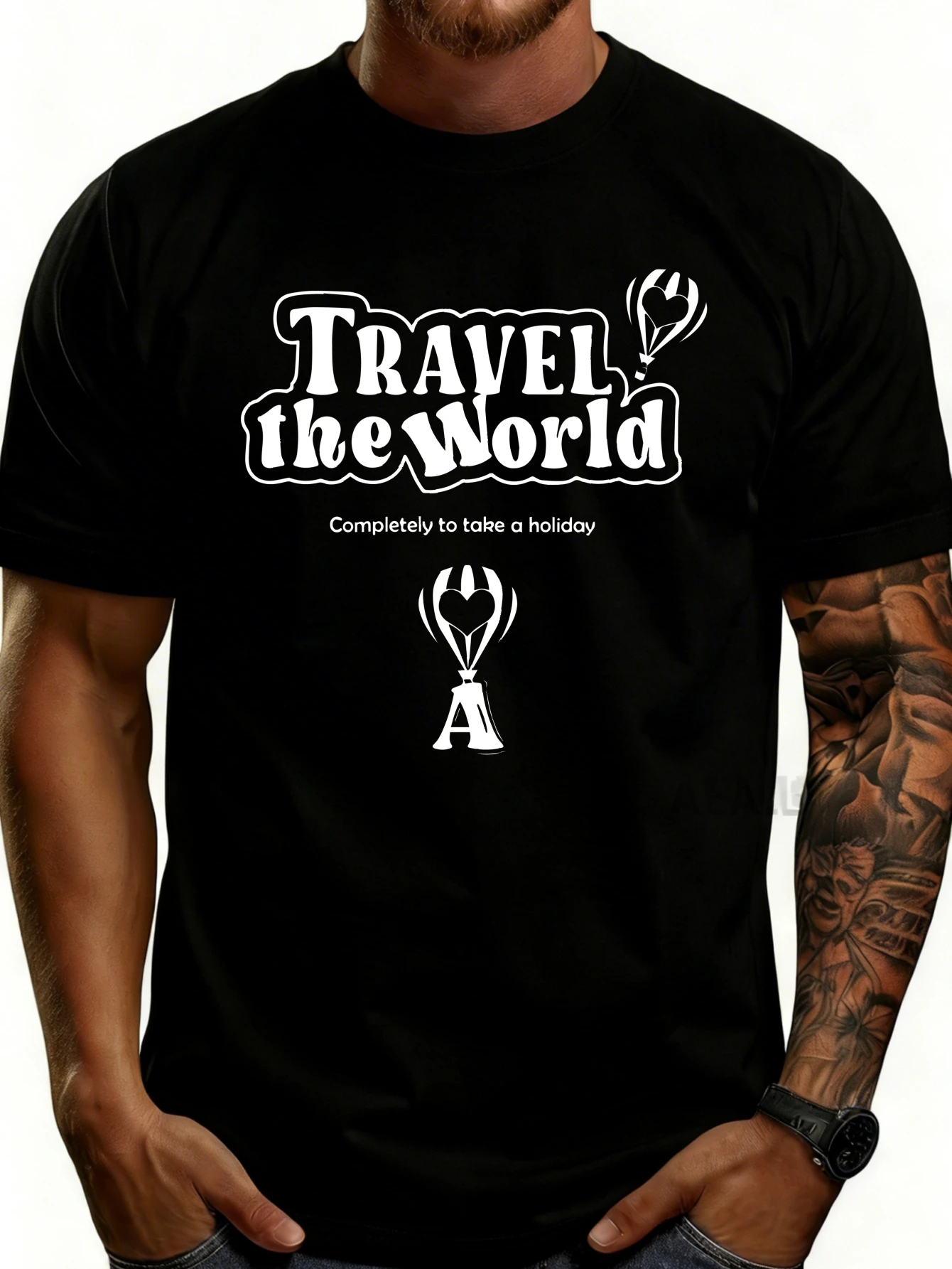 Men's Graphic T-Shirt - Breathable, Soft, Lightweight - Travel the World, Go on a Vacation, Hot Air Balloon, Letter a - Retro Fun Graphic Casual Short Sleeve Summer Top, Gift for Him