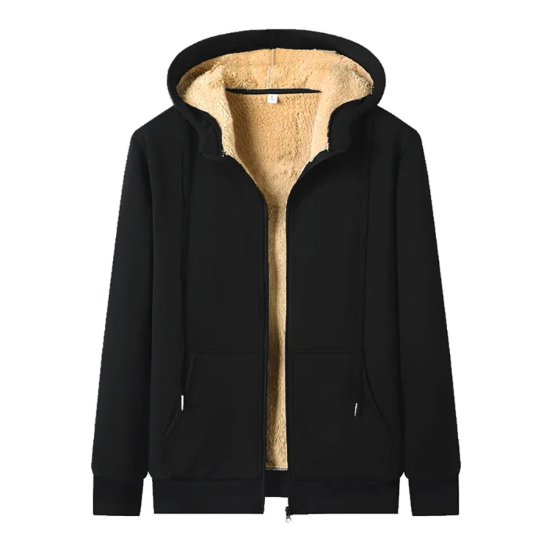 Winter Fleece Zipper Hoodie Sweatshirt Mens Warm Jackets Coat Male Solid Color Jacket Men Casual Outwear Sportswear