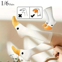 1/6 Pairs Cartoon Women Socks Fashionable And Versatile Cute Design Funny Goose Breathable Soft Comfortable Women Casual Socks﻿
