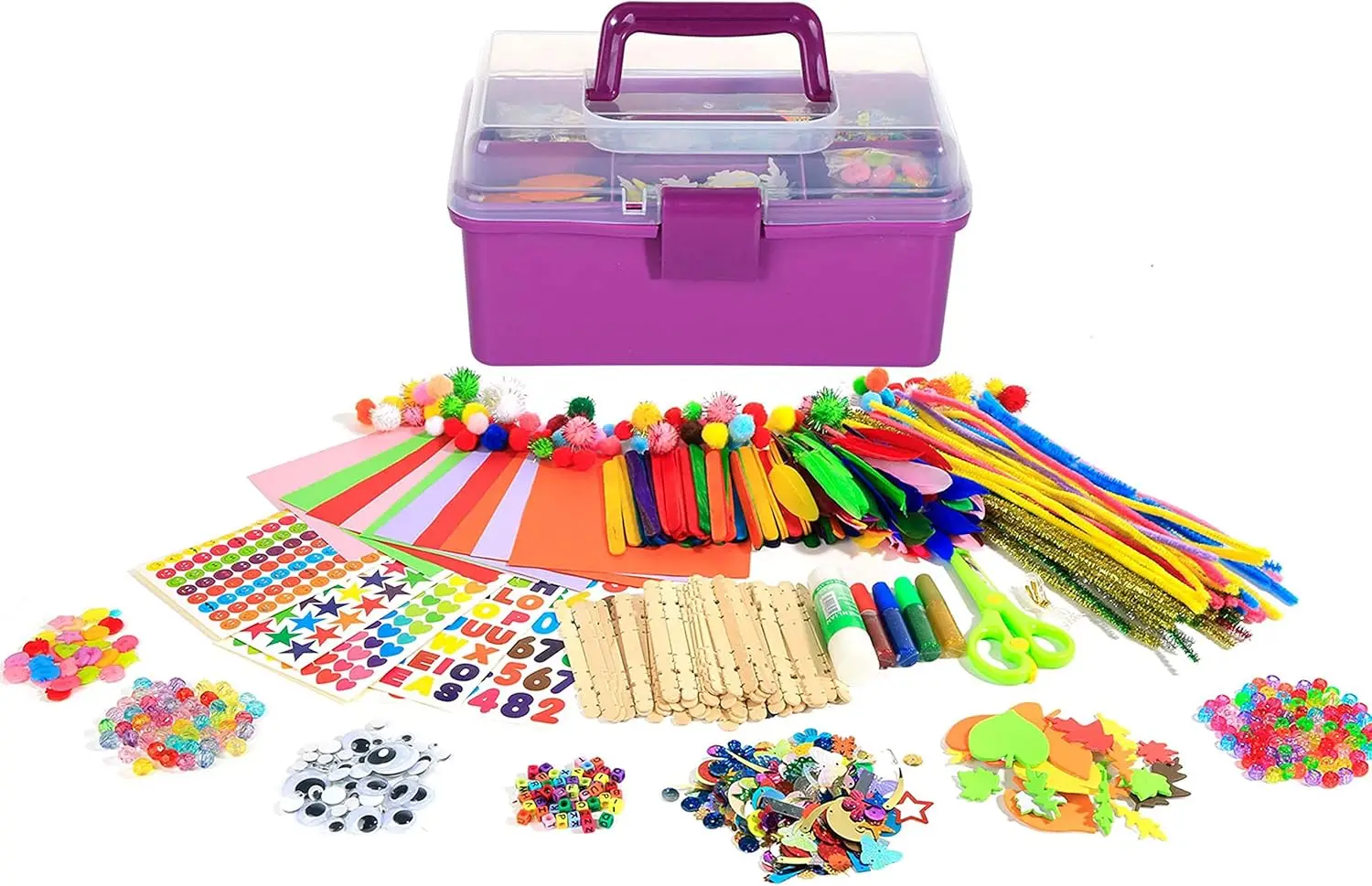 

DIY Craft Art Supply Set with 1000+ PCS Including Pipe Cleaners, Pom Poms, and Storage Box - Perfect Holiday Gift for Ages 4-12