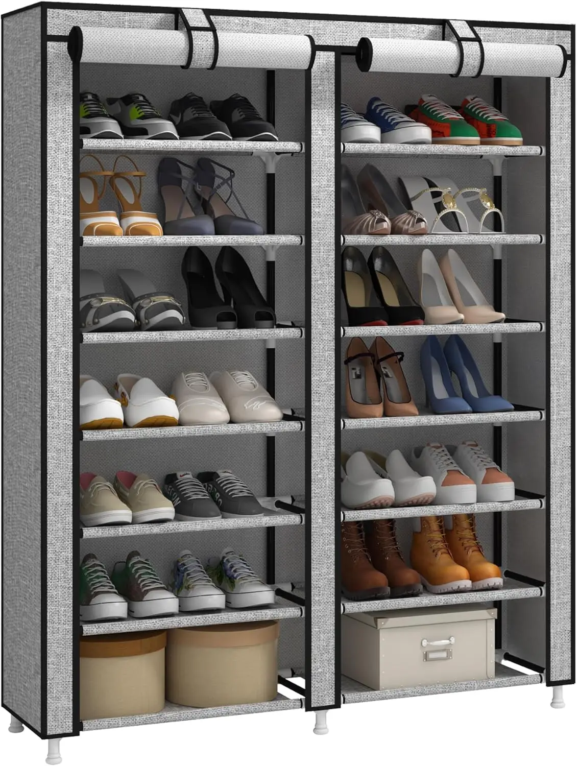 

7-Tier Shoe Rack Storage Organizer with Dustproof Cover Closet Cabinet Shelf Holds up to 28 Pairs for Doorway Corridor