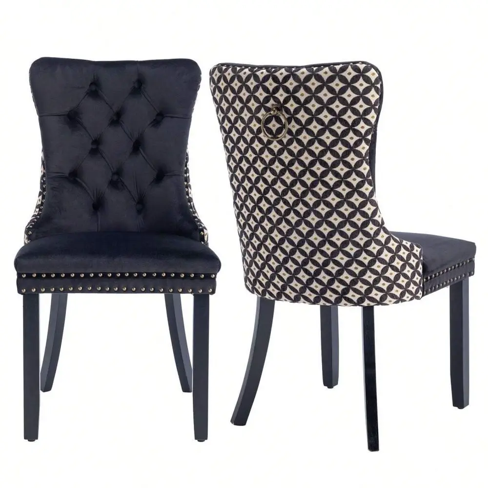 

4 6 Piece Set Velvet Upholstered Dining Chairs, Wingback Side Chairs Button Tufted With Solid Wood Legs For Kitchen,Dining Room.
