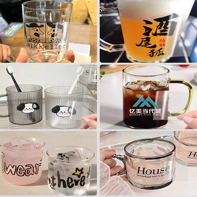 50pcs Custom Name Transfer Sticker for Mug Glasses Bottle Sticker with Logo Print Company Design