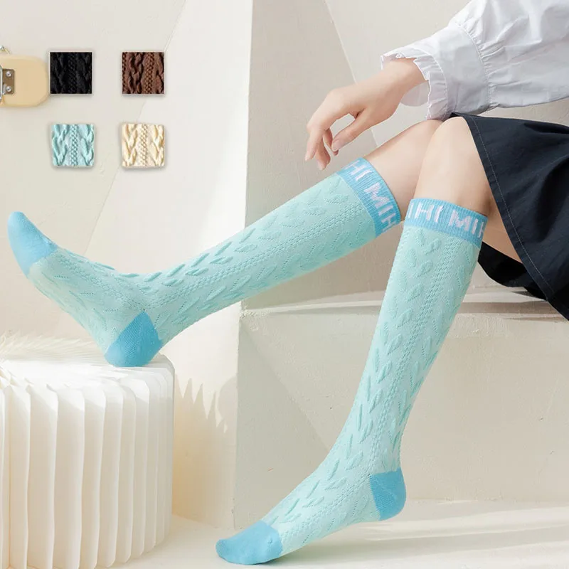 Women's Stockings Twist Textured Calf Socks for Girls Comfort & Soft Colorblock Knee High Sock Fashion Colorful Long Sock Lolita