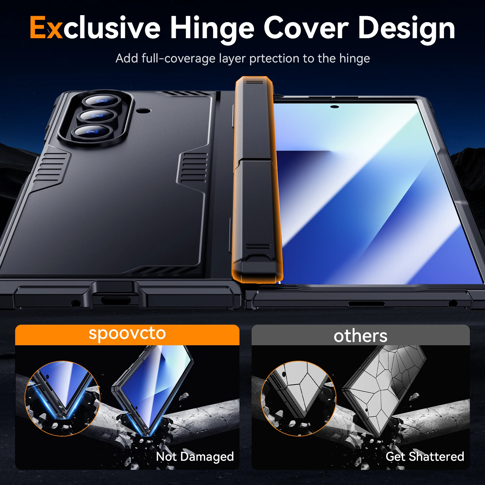 Schokbestendig robuust pantserhoesje voor Samsung Galaxy Z Fold 7, scharnierbescherming, slanke hoes, verborgen standaard, ingebouwde schermbeschermer