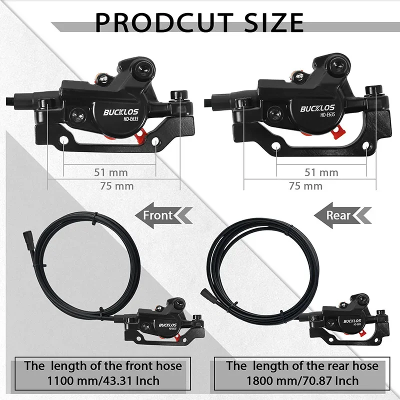 BUCKLOS Power Off Electric Bicycle Brakes 2 Piston with G3 Rotor E-Bike Hydraulic Disc Brake Set Aluminum Alloy Bike Brakes