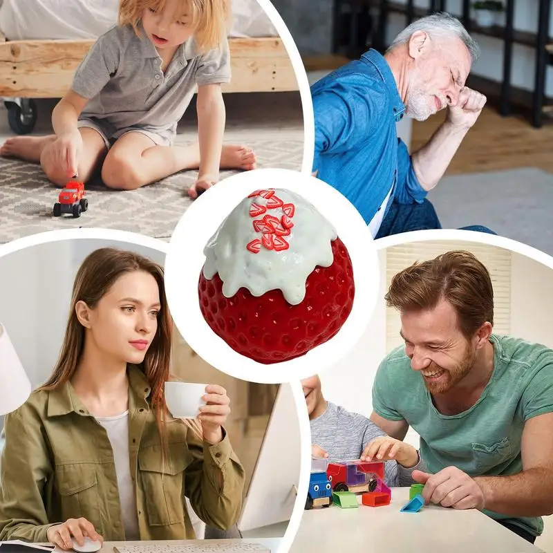 สตรอเบอร์รี่ความเครียดของเล่นบีบ Fidget Ball ซิลิโคนบีบของเล่นสําหรับผ่อนคลายและบรรเทาสําหรับเด็กวัยรุ่น