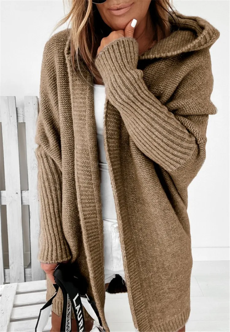 Knit Sweater Coat Women Autumn Winter Loose Knitted Long Cardigan Loose Hoodies Casual Elegant Solid Color Jacket Office Lady