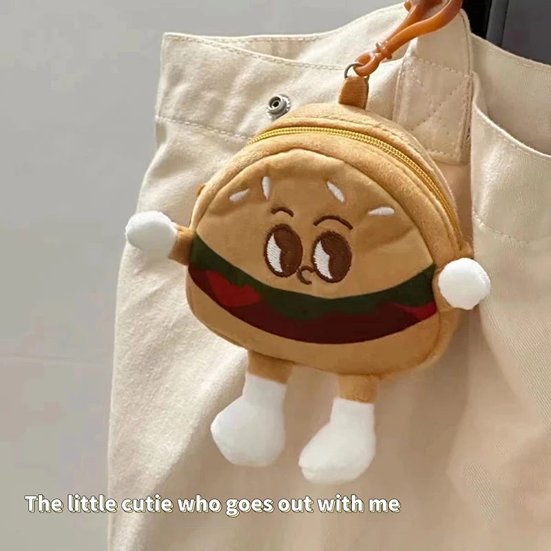 Hamburger Plush Coin Purse Pendant Cartoon Headphone Storage Bag Keychain Portable Lipstick Bag Key Case