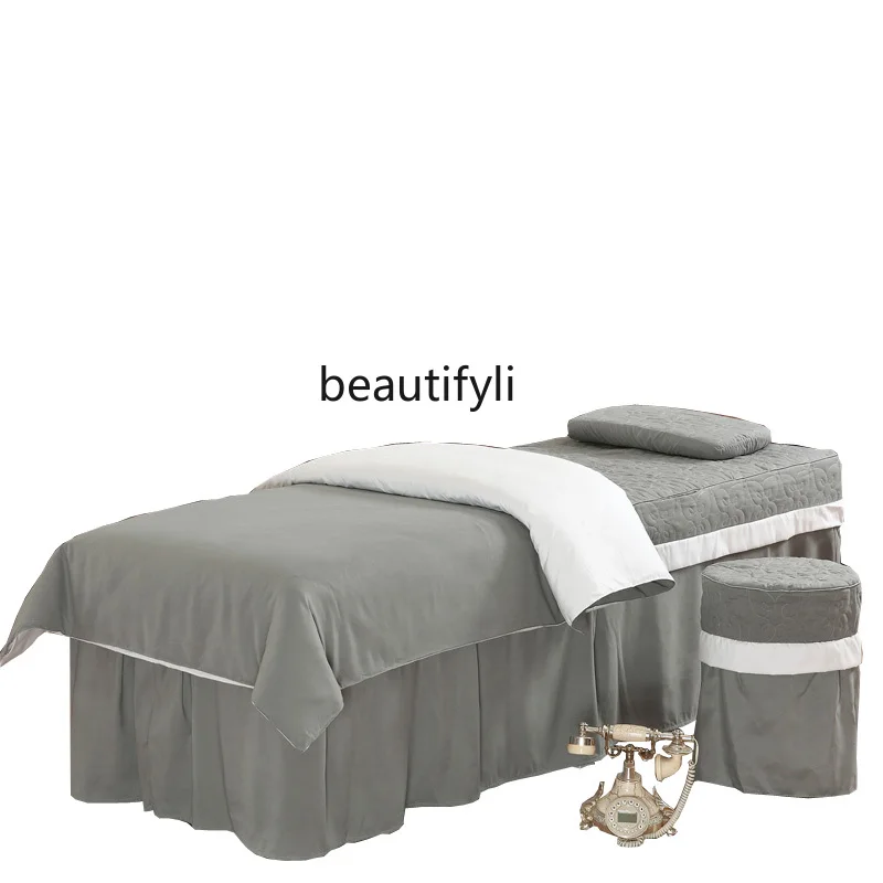 

Beauty Bedspread Four-Piece Set Cotton Simple Color Matching Massage Bedspread Physiotherapy Bed Mattress Cover Bedspread