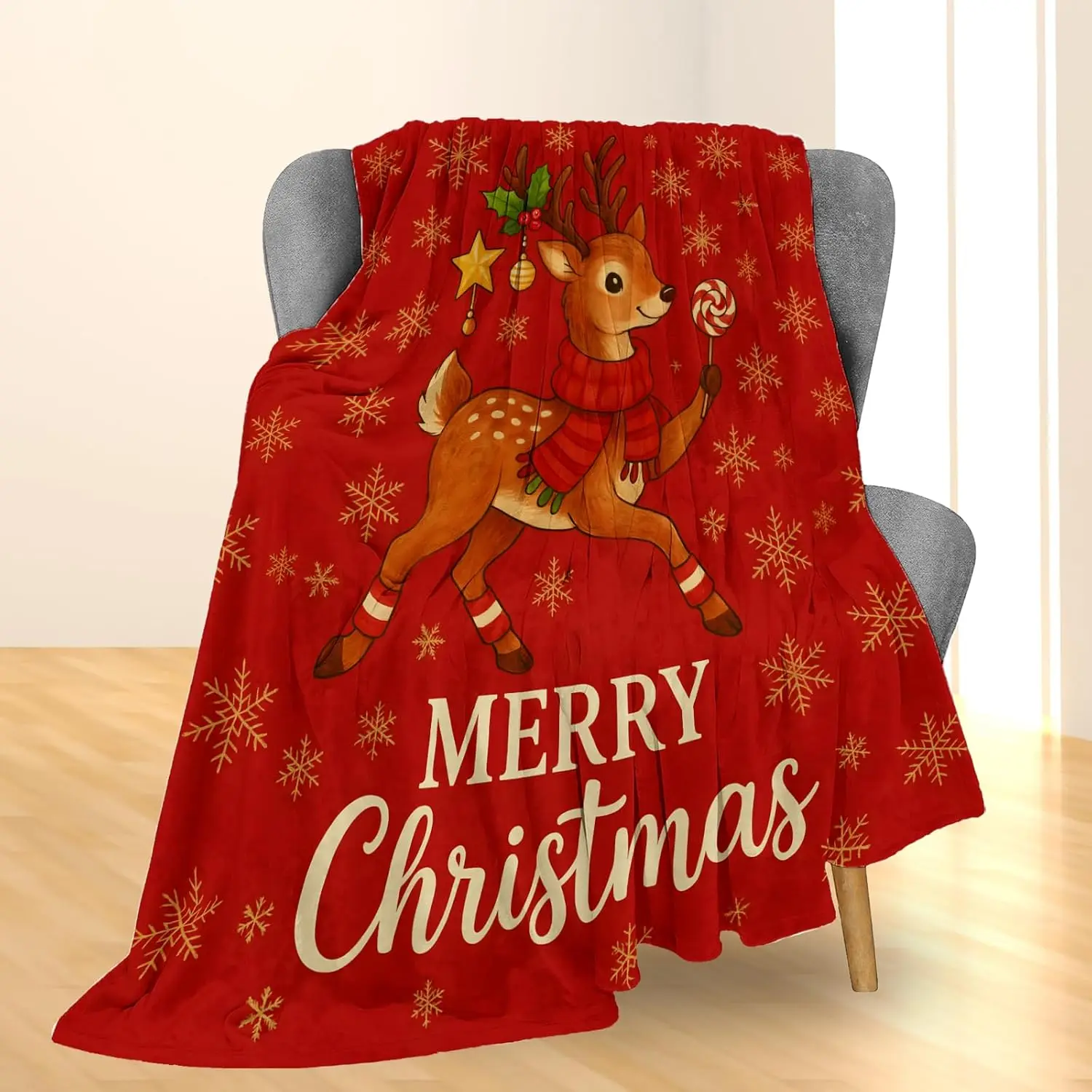 Festive Christmas Reindeer Throw Blanket Tapestry Xmas Holiday Wall Hanging Home Decor Cozy Seasonal Winter Gift for Living Room
