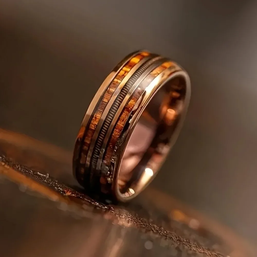 Fashion Guitar Line Wine Barrel Wooden Design Retro Ring Jewelry