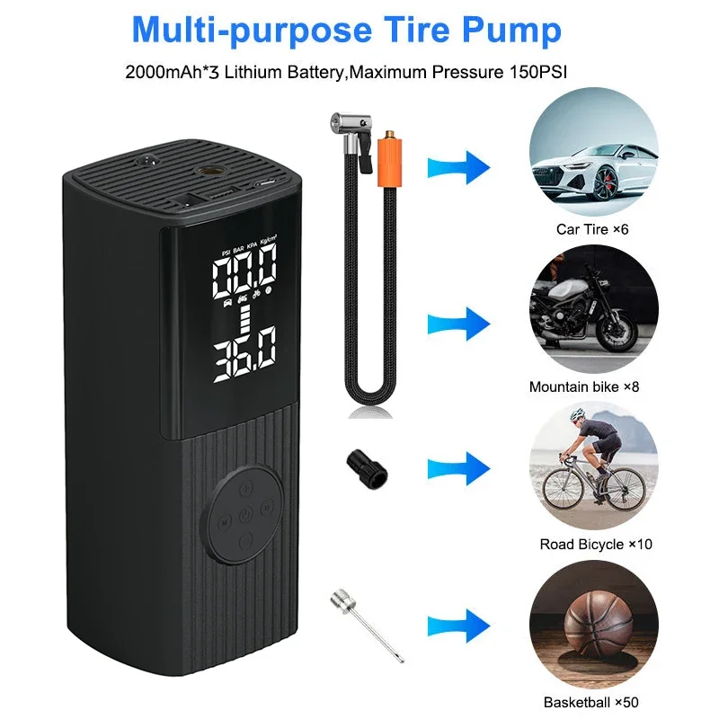 Smart Air Pump Preset Tire Pressure Automatic Stop Rechargeable Battery Car Air Pump Air Tire Compressor Tire Inflator