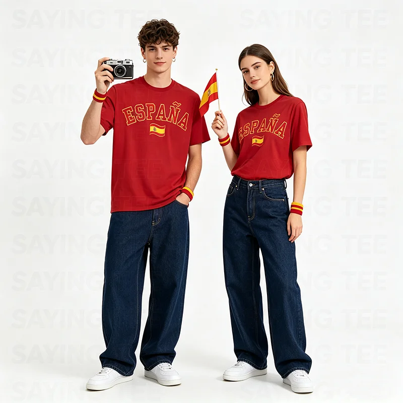 Spanisches Fan Retro Vintage Spanien Flagge T-Shirt Y2k Fußball Sportbekleidung Trikot Espana Fußballmannschaft Fans Grafik-Bekleidung Spanisches T-Shirt – Detail 6