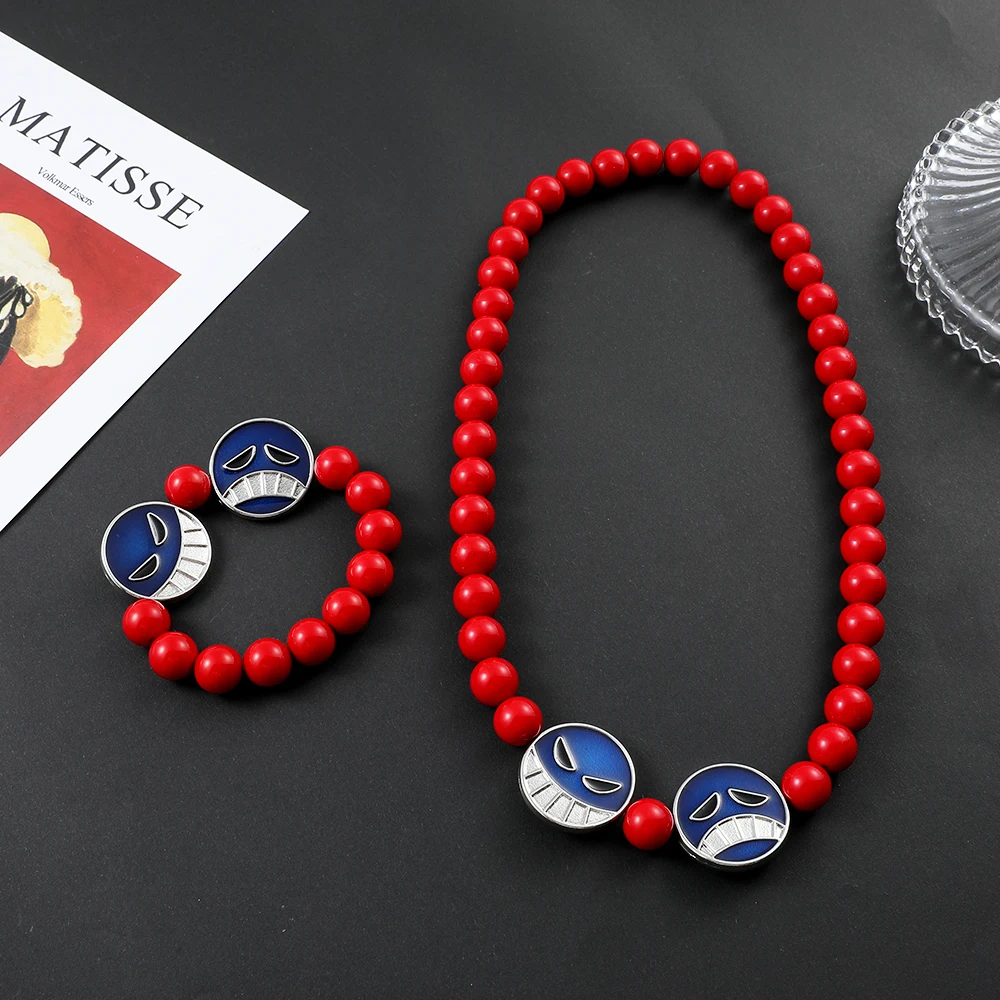 Anime red bead face bracelet and necklace, Portgas D. Ace, fashion accessory, cosplay party gift view 4