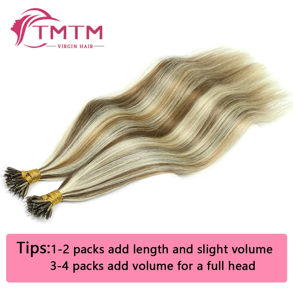 50strands Straight Nano Ring Hair Extensions 6/613# Keratin Capsule Micro Ring Hair Natural Fusion Hair Entensions 12-26Inch