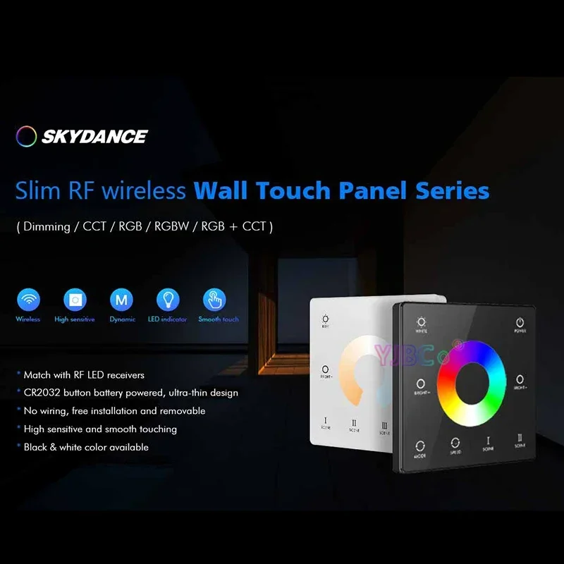 Wall Mounted Touch Panel TW1 Single Color/TW2 CCT/TW4 RGB RGBW/TW5 RGBCCT LED controller monochrome  2.4G Remote Dimmer Switch