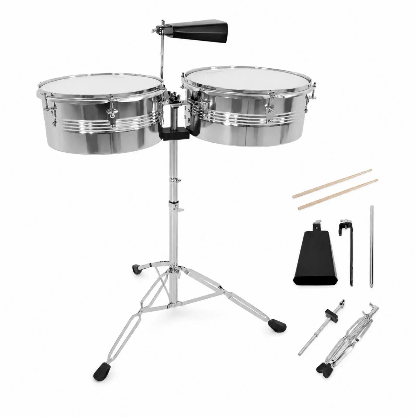 Timbales with Stand and Cowbell Double Timbales with Used for Rehearsals