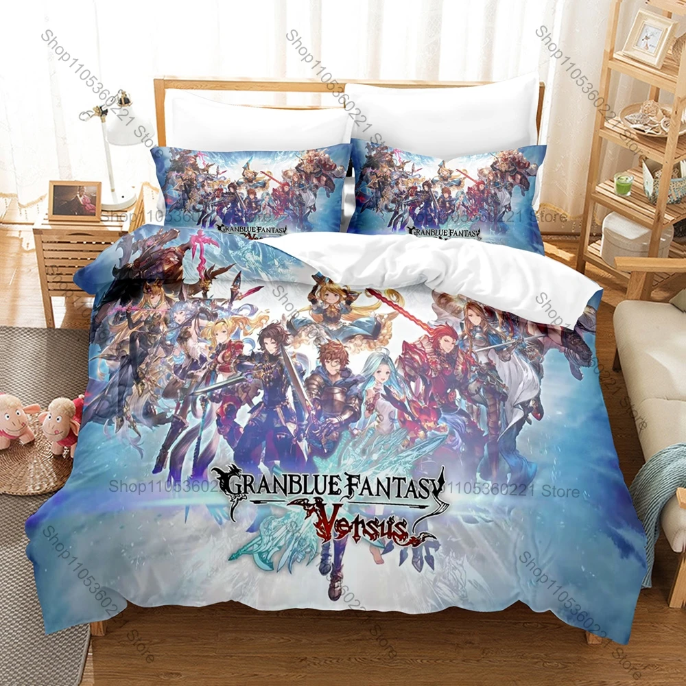 Granblue Fantasy GBF Relink Narmaya Zoya Fantasy Anime HD Print Bedding Set Duvet Cover + 2 Pillowcases Polyester Gamer Bedroom