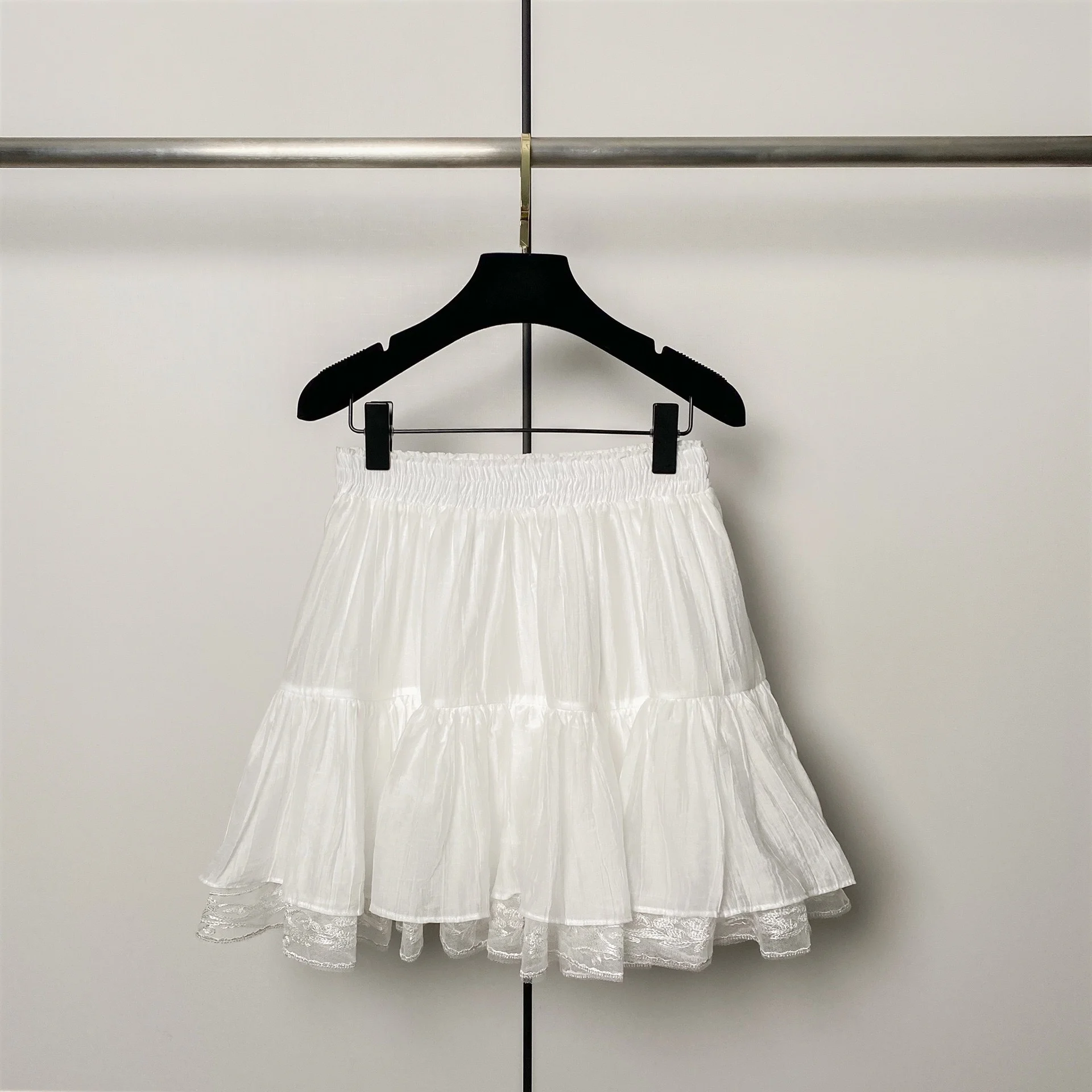 

Summer 2024 Ele Sweet High Waist Elastic Lace Puffy ort Skirt f Body Women's Faionable Casual Skirts