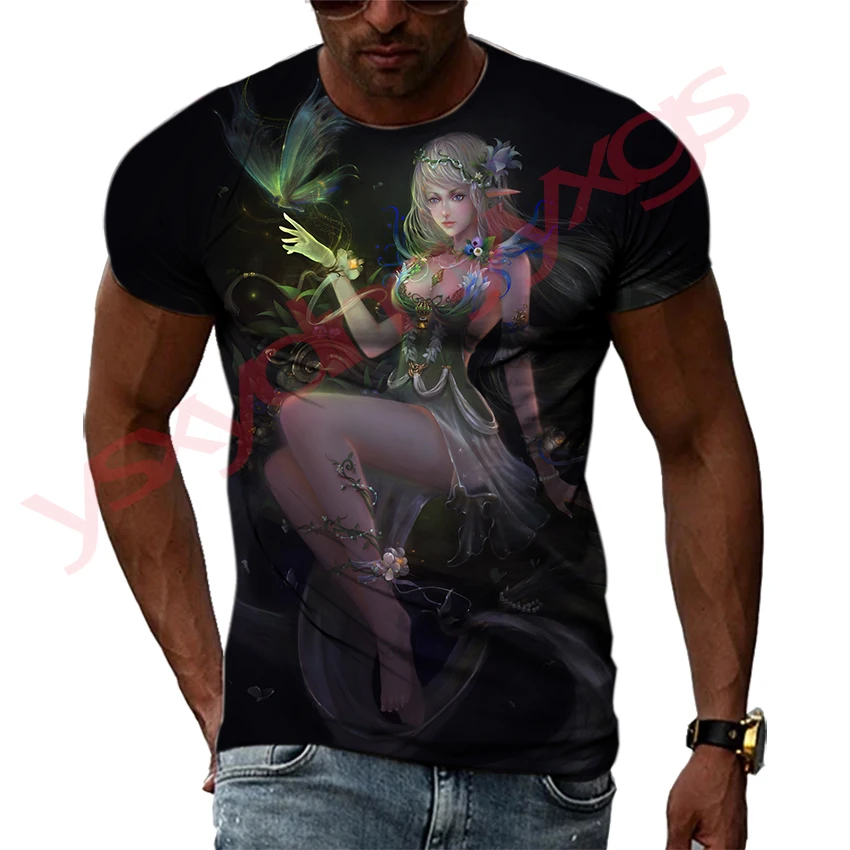 Japanese Cartoon Anime Magic Sexy Witch Men and Women T-Shirt HD 3D Printing Hip Hop Harajuku Tees Round Neck Short Sleeve Tops