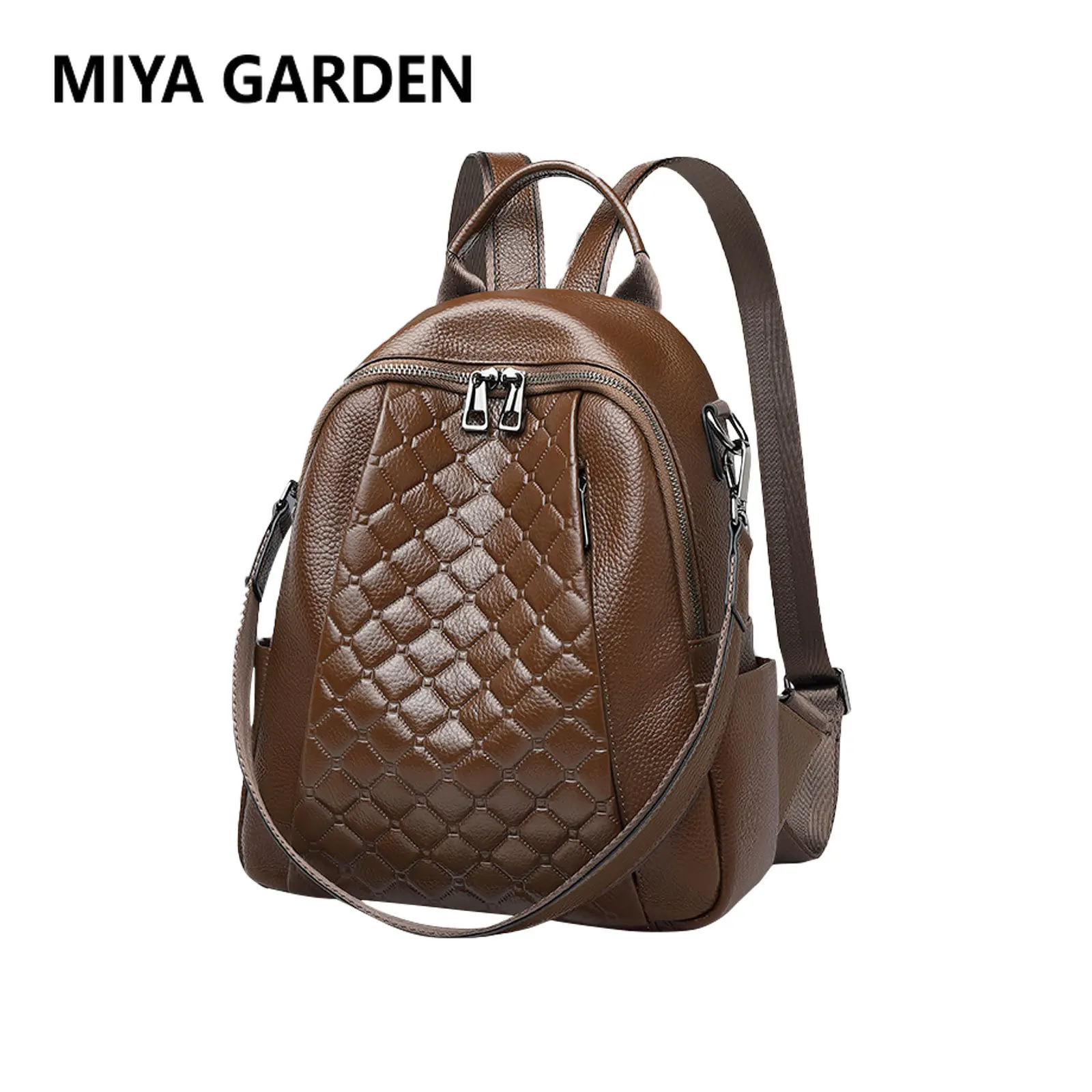 MIYA GARDEN Genuine Leather Women\'s Backpack Diamond Checker Women\'s Shoulder Backpack High Quality Fashion Casual Travel Bag