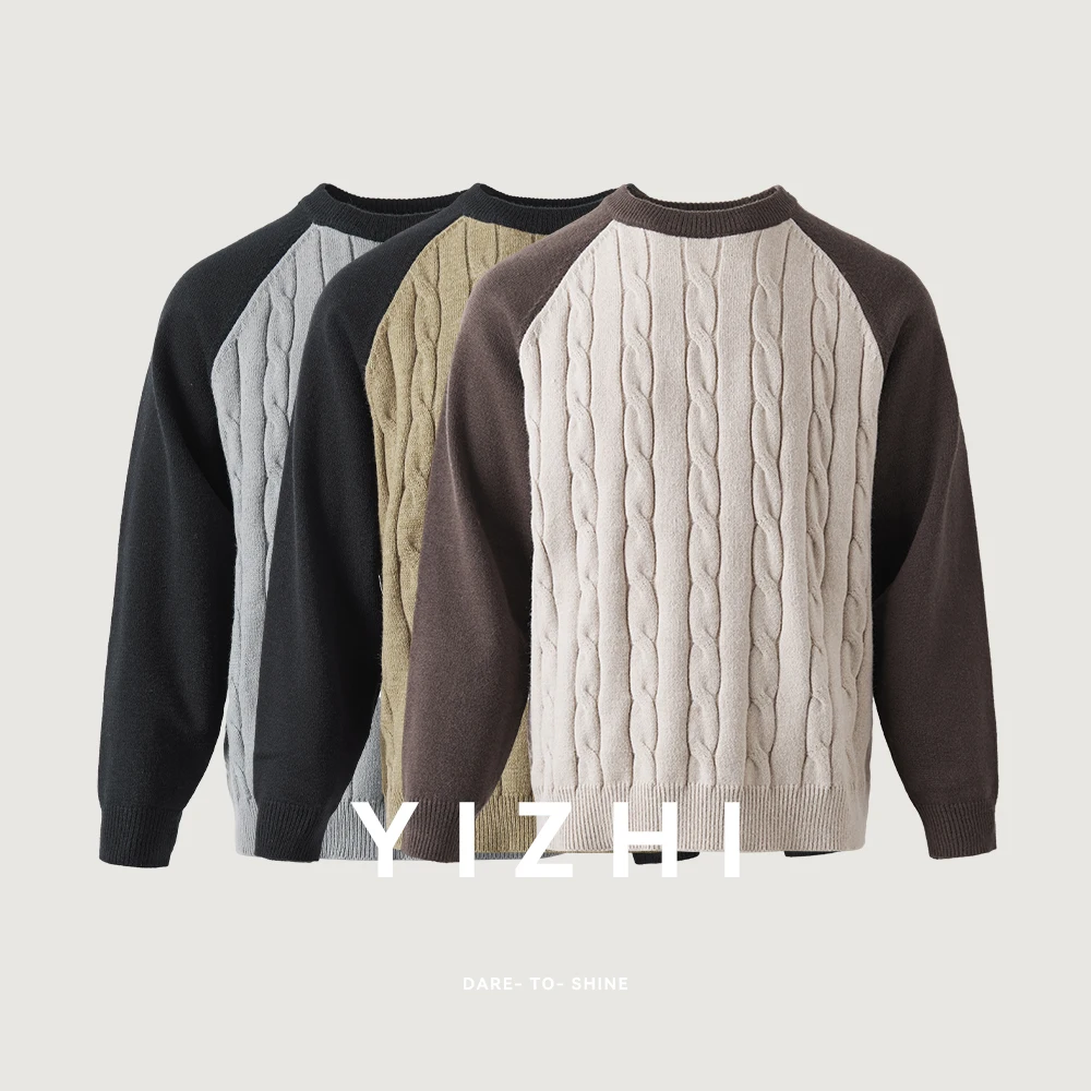 

Fashion Men's Round Neck Comfortable Versatile Knitted Sweater 2025 Winter New Contrast Color Twist Casual Simple Pullover