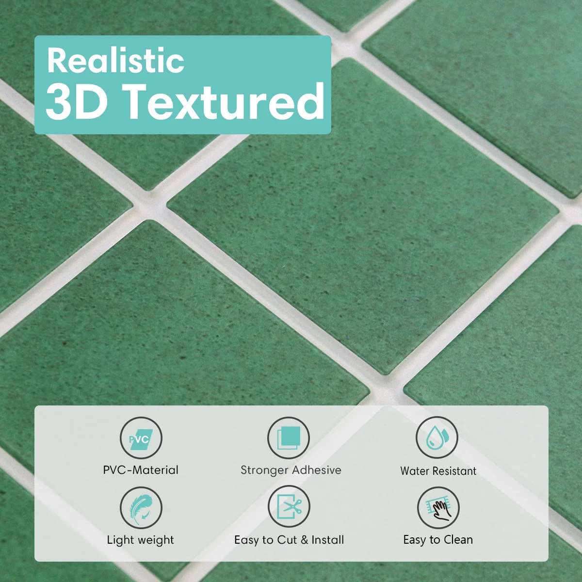 10PCS Emerald Green Mosaic 3D Wall Panels, Self-Adhesive Wall Tiles, Easy to Install Textured Wall Decor, Modern Decorative Wall Covering for Dining Room, Entryway, TV Background, Bedroom, Home Office