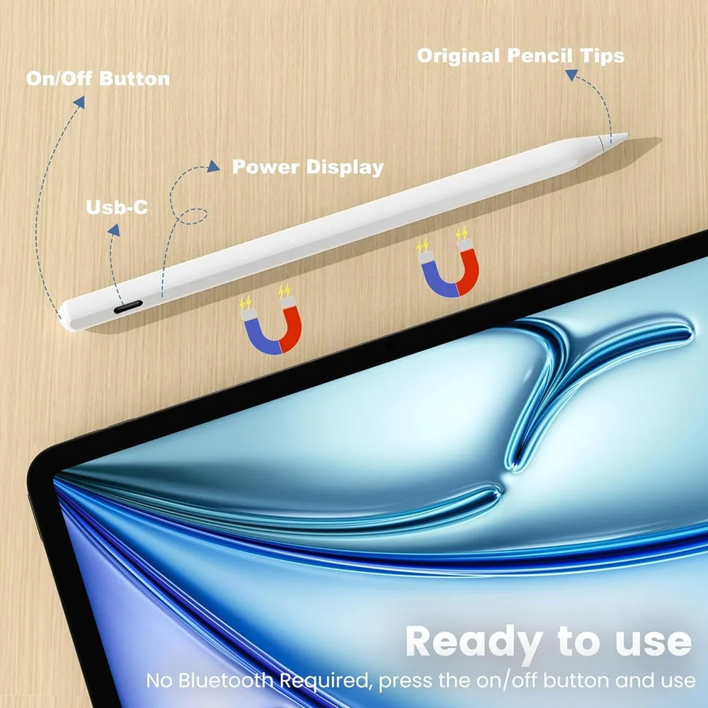Stylus Pen for iPad 2018-2025 with Palm Rejection，Fast Charge Active Pencil Compatible with iPad Pro 11/12.9/M2-4, Air 3/4/5/6