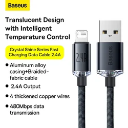 Baseus Crystal Shine Series Fast Charging Data Cable USB to iP Fast Charging Wire Cord USB-C Charger Mobile Phone Type-C 1.2M 2M