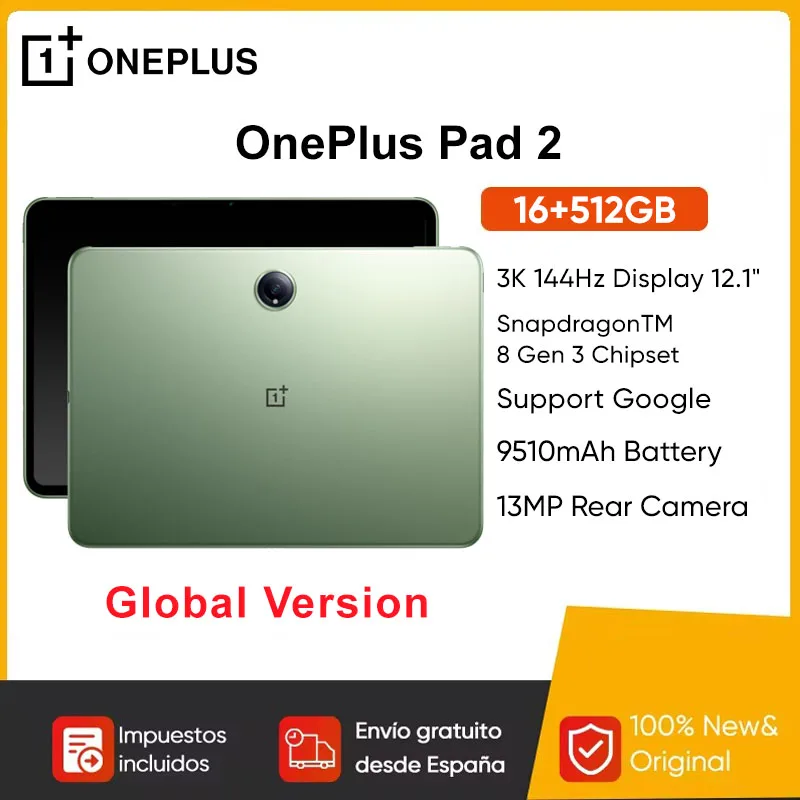 Versión Global OnePlus Pad 2 Snapdragon 8 Gen 3 16GB + 512GB Actuación 12,1 »144Hz Pantalla 67W SUPERVOOC 13MP Cámara OS 14,1 Pad 6