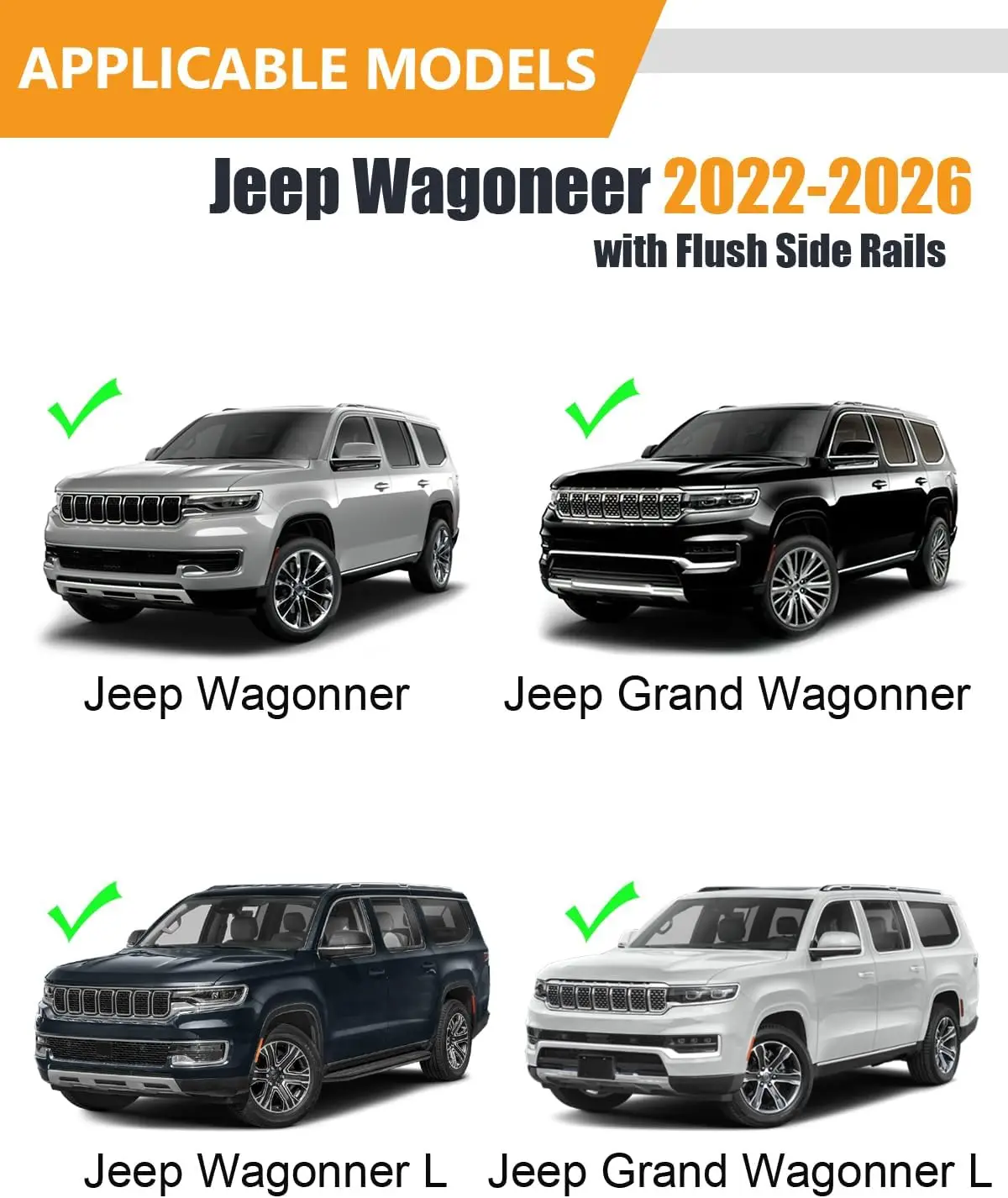 Roof Rack Cross Bars for 22-26 Jeep Wagoneer/Wagoneer L & Grand Wagoneer/L | Heavy Duty Aluminum Roof Rails Crossbars Rooftop Ca