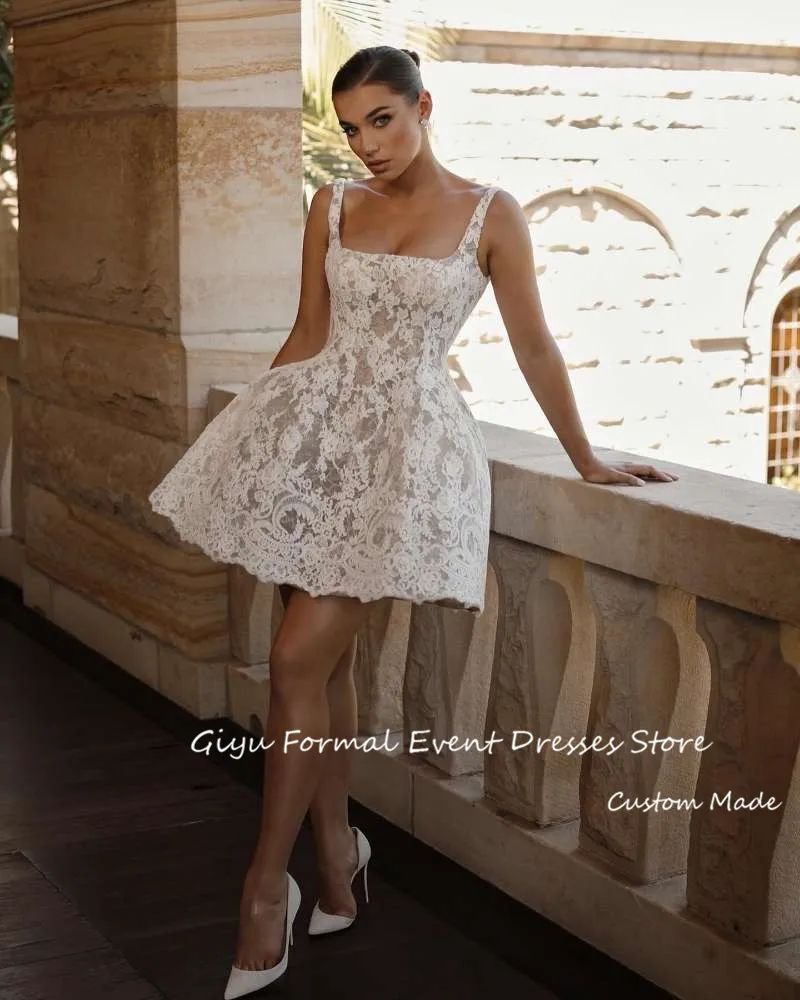 Abiti da sposa in pizzo corto Giyu con Mini cinghie in raso staccabili con fiocco abiti da sposa Vintage Robe de mariage 2024