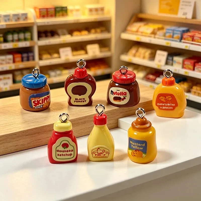 10pcs Mini Simulation Sauce Bottle Resin Charms salad Peanut butter tomato sauce Cute Jar Pendant DIY Earring Jewelry Make