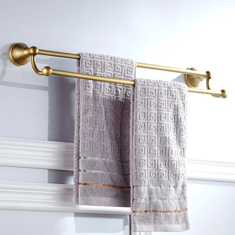 Antique Brass Double Towel Bar Wall Mounted Towel Rail Rack Bathroom Accessories Holder