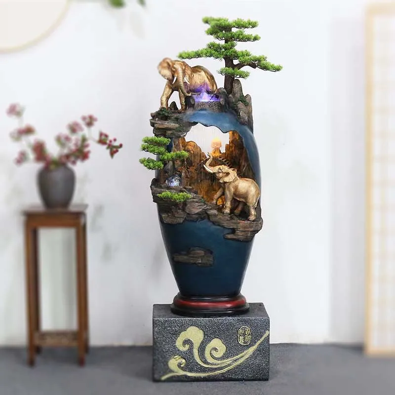 Chinese decorative elephant ornaments, living room floor ceiling, rockery flowing fountain atomized landscape, garden decoration