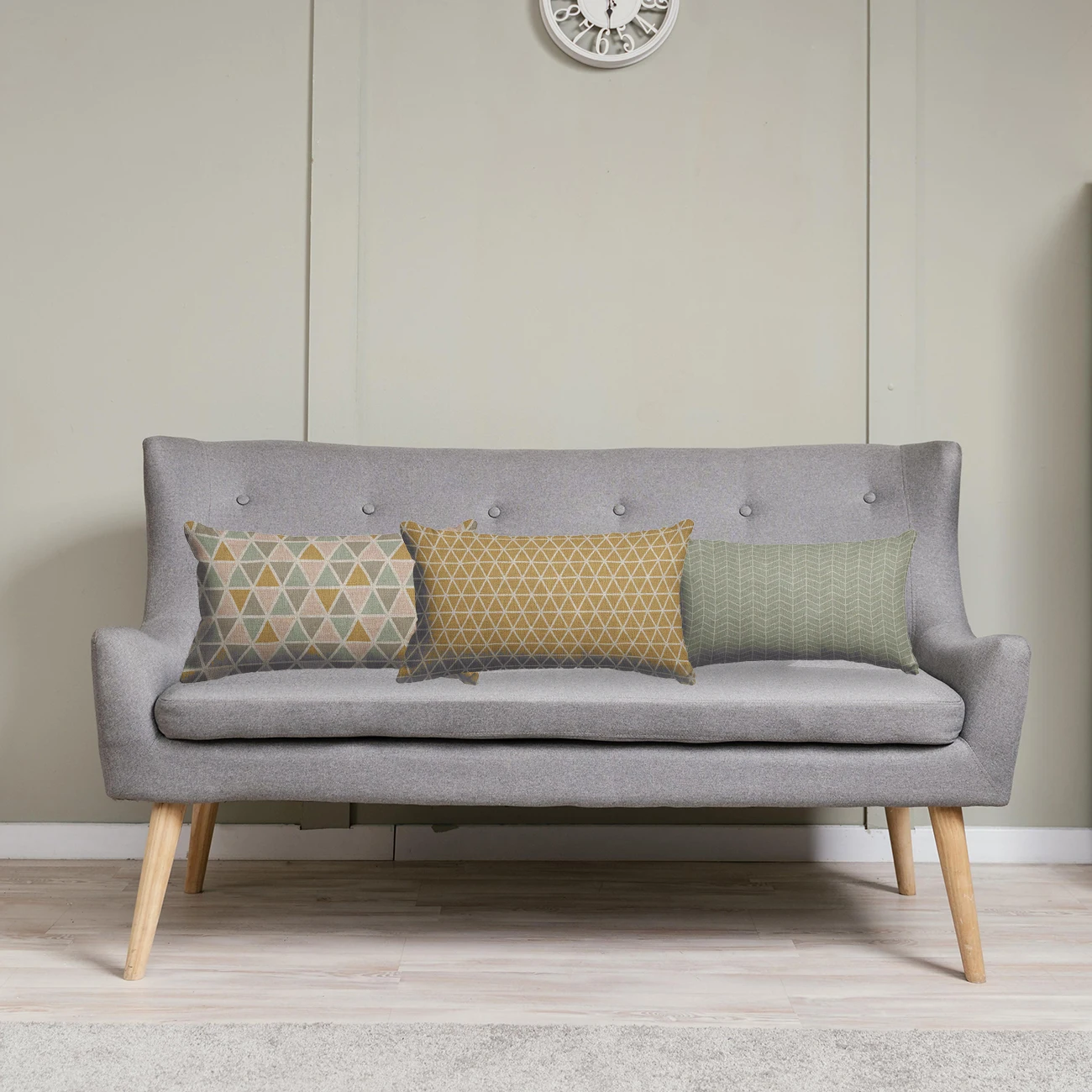 Rectangle Linen Cushion Cover, Nordic Pillow Cover, Geometric Decoration, Customized Sofa Pillowcases, Green and Yellow, 30x50